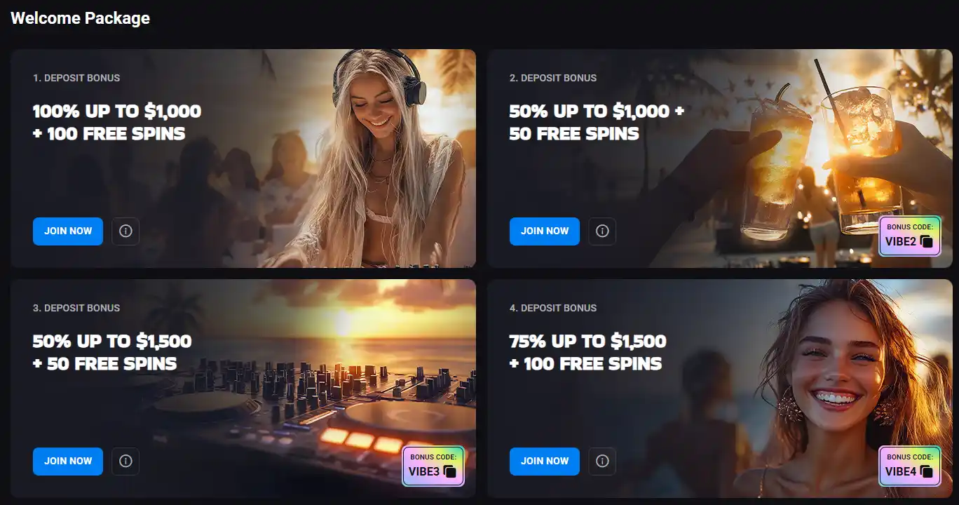 Lucky Vibe current Australian welcome bonus and code area