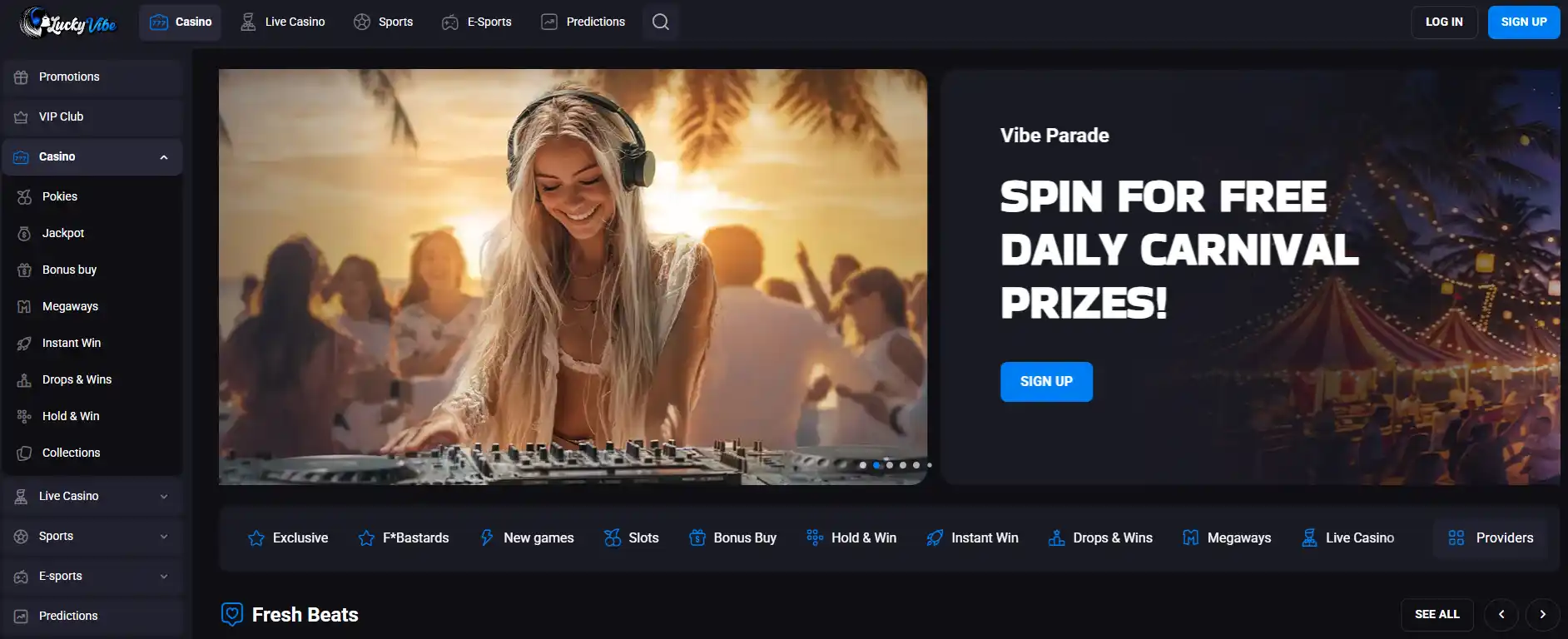 Lucky Vibe Australian homepage saved image