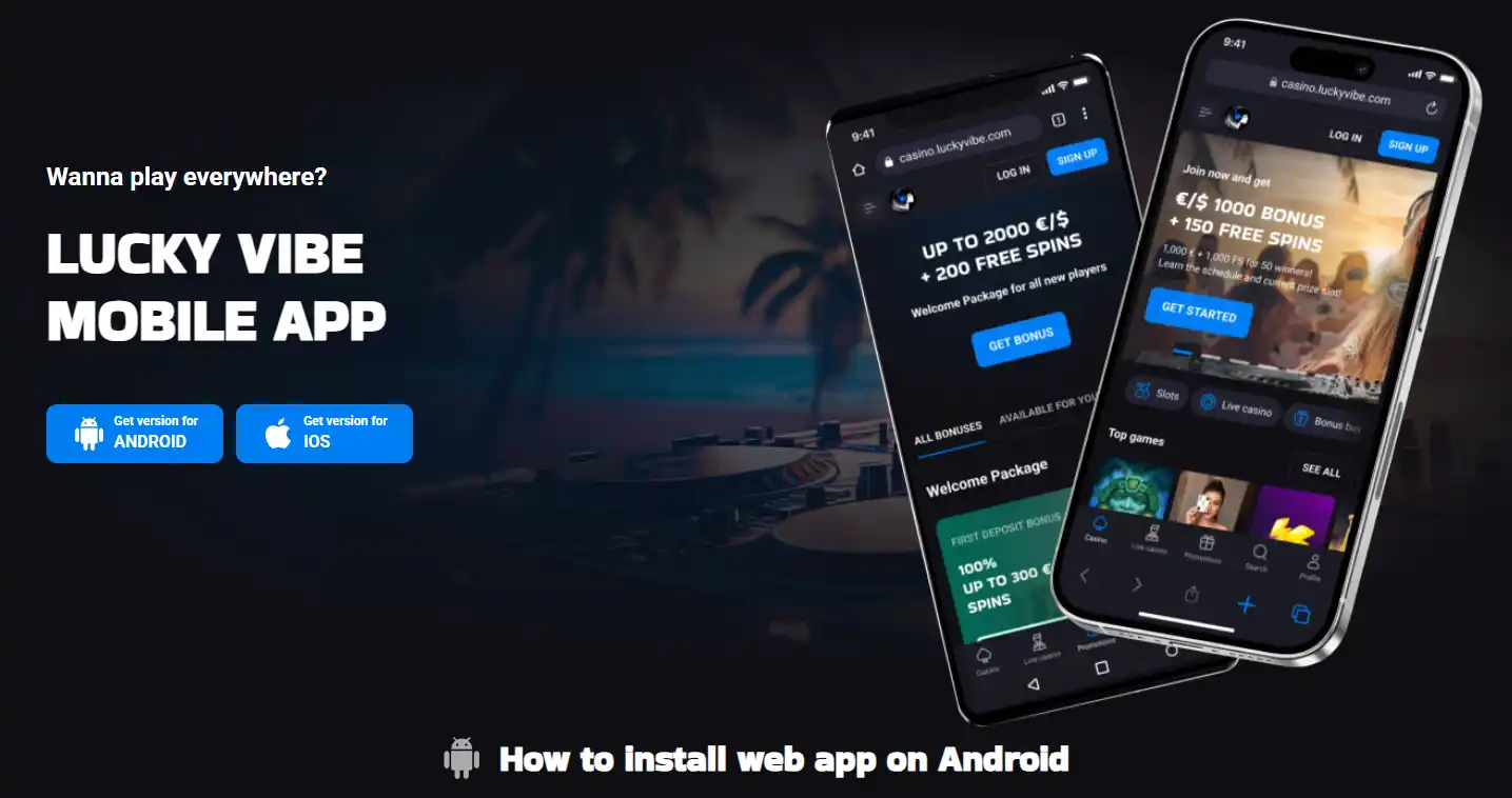 Lucky Vibe installable web app preview on mobile